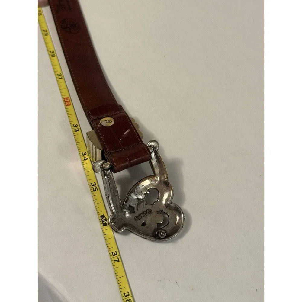 Brighton Disney Mickey Minnie Brown Leather Belt, Silver Heart Buckle Sz 26